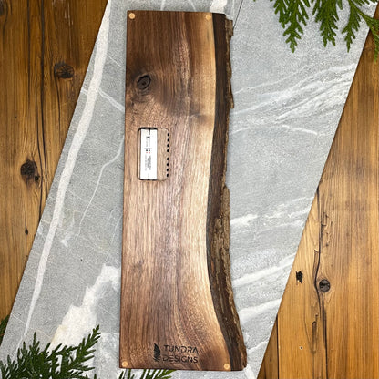 Mountain Skyline Live Edge with Bark Black Walnut Cribbage Board