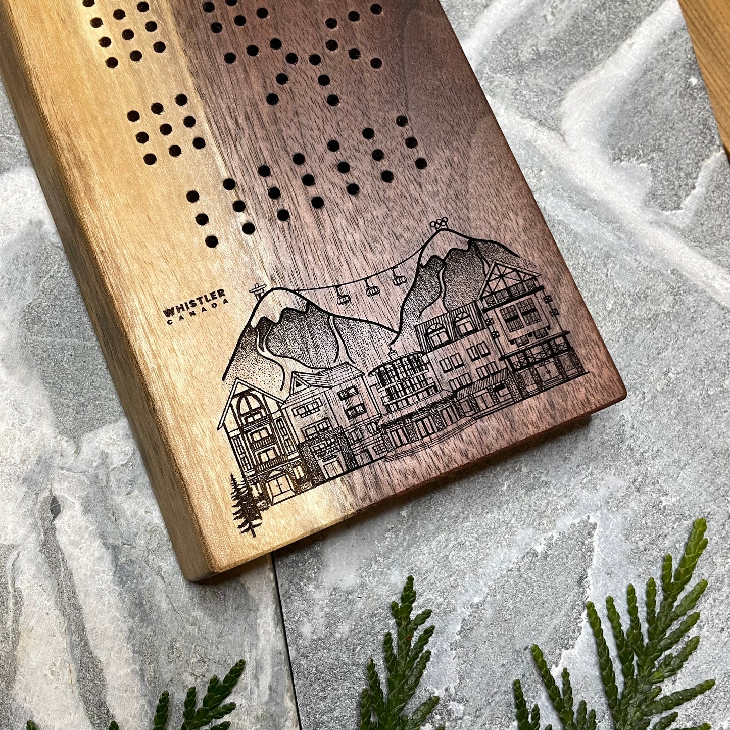 Whistler Village Live Edge Black Walnut Cribbage Board