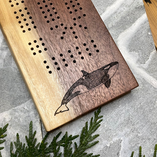 Orca Live Edge Black Walnut Cribbage Board